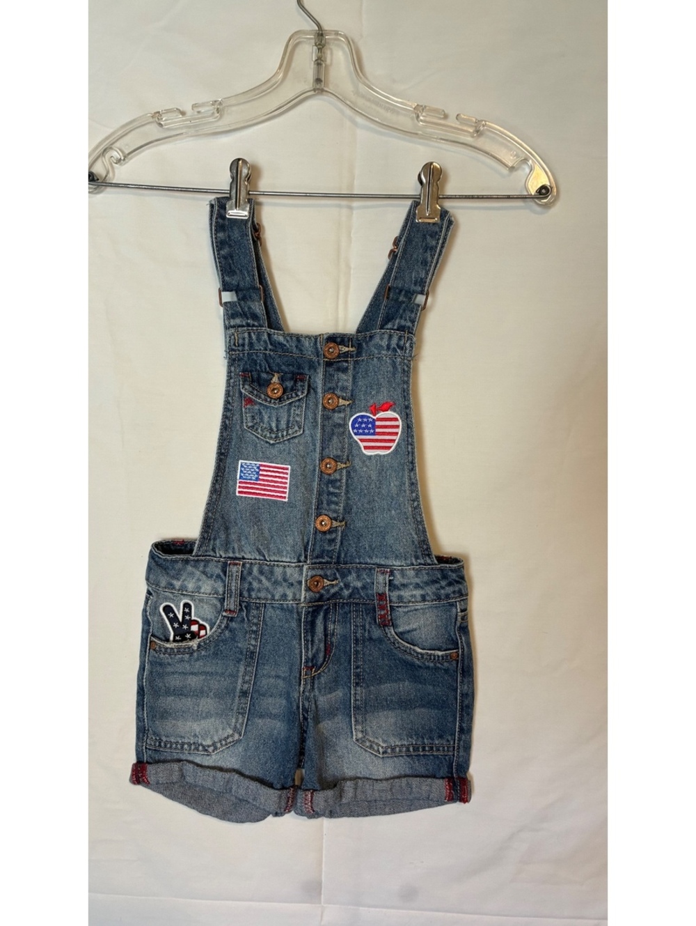 Vintage LEI Kids Y2K Americana Patches Denim Shortalls OverallsSz XS